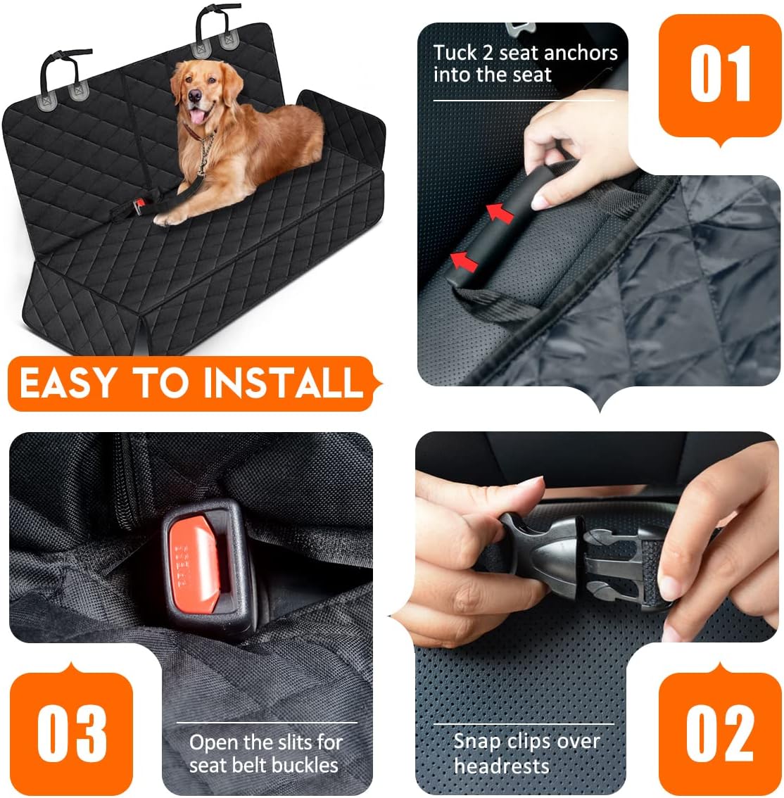 Ultimate Dog Car Seat Cover - Waterproof, Non-Slip Back Seat Protector for Dogs and Kids - Fits Most Cars, Trucks, and SUVs - Black