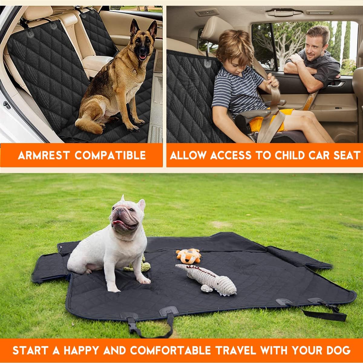 Ultimate Dog Car Seat Cover - Waterproof, Non-Slip Back Seat Protector for Dogs and Kids - Fits Most Cars, Trucks, and SUVs - Black