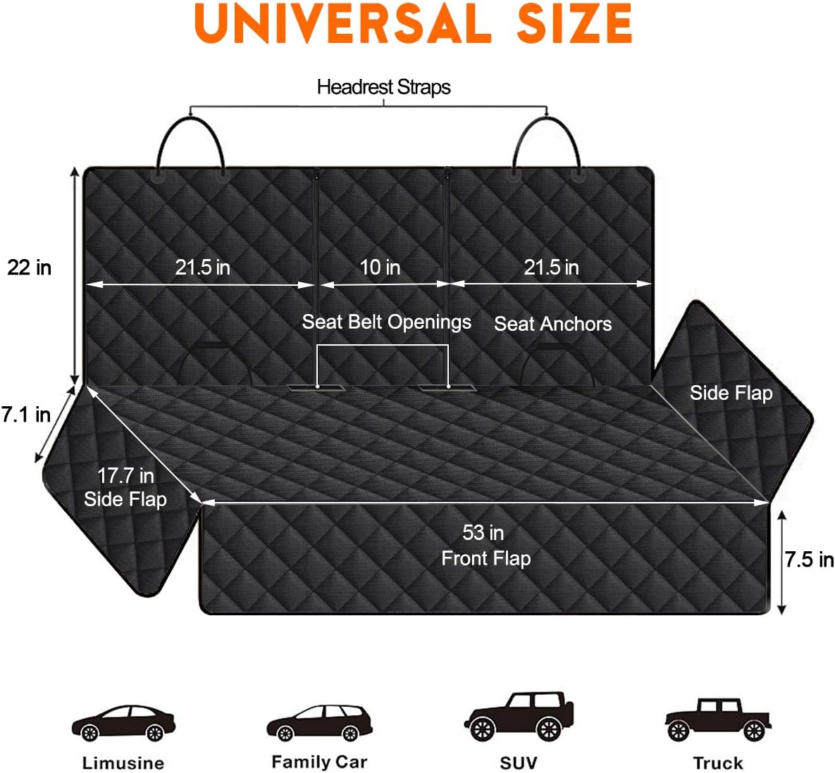 Ultimate Dog Car Seat Cover - Waterproof, Non-Slip Back Seat Protector for Dogs and Kids - Fits Most Cars, Trucks, and SUVs - Black