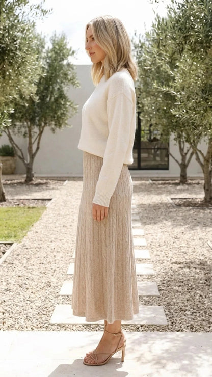 Chic and Comfortable Women's A-Line Midi Knit Skirt with Elastic Waist