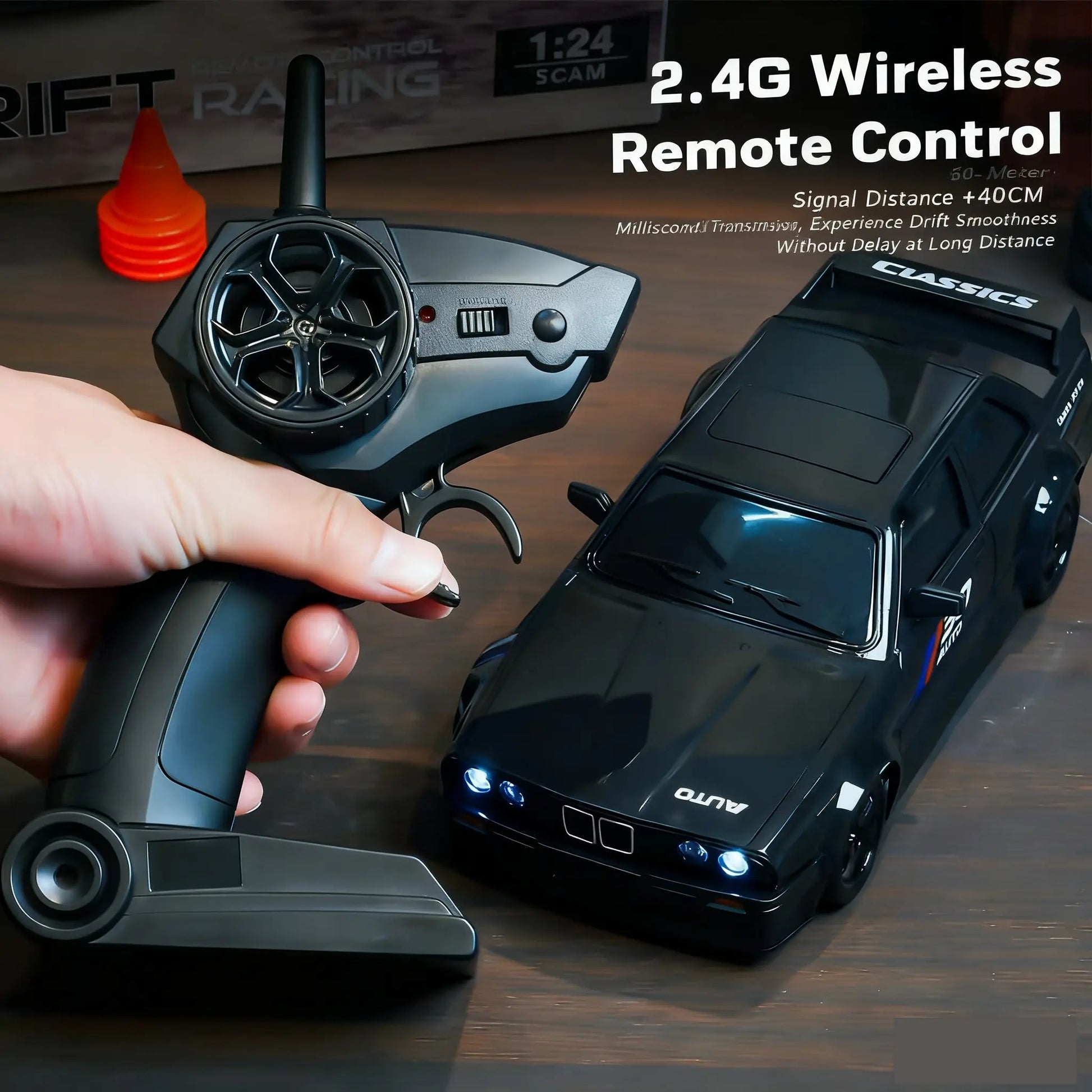 Unleash the Fun with the 1:24 Scale Remote Control Drift Car - 2.4Ghz 4WD RC Car with LED Lights - The Ultimate Birthday Gift for Kids!