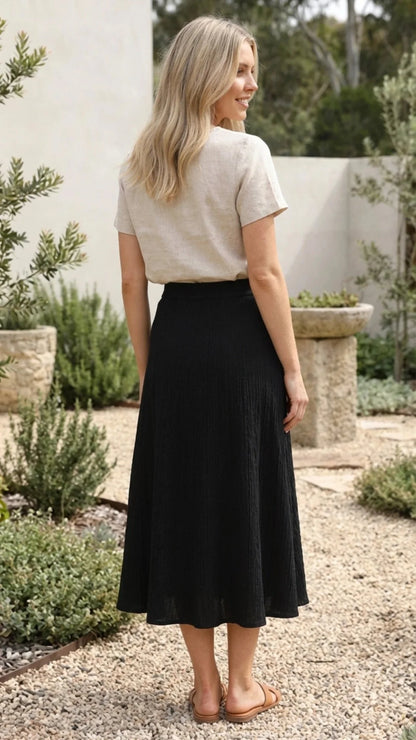 Chic and Comfortable Women's A-Line Midi Knit Skirt with Elastic Waist